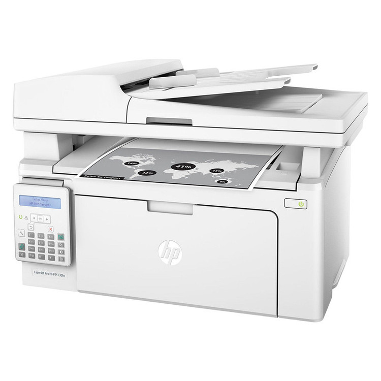 پرینتر اچ پی تک رنگ چهار کاره با چاپ لیزری مدل LaserJet Pro MFP M130fn، سایز چاپ A4، دارای صفحه نمایش LCD