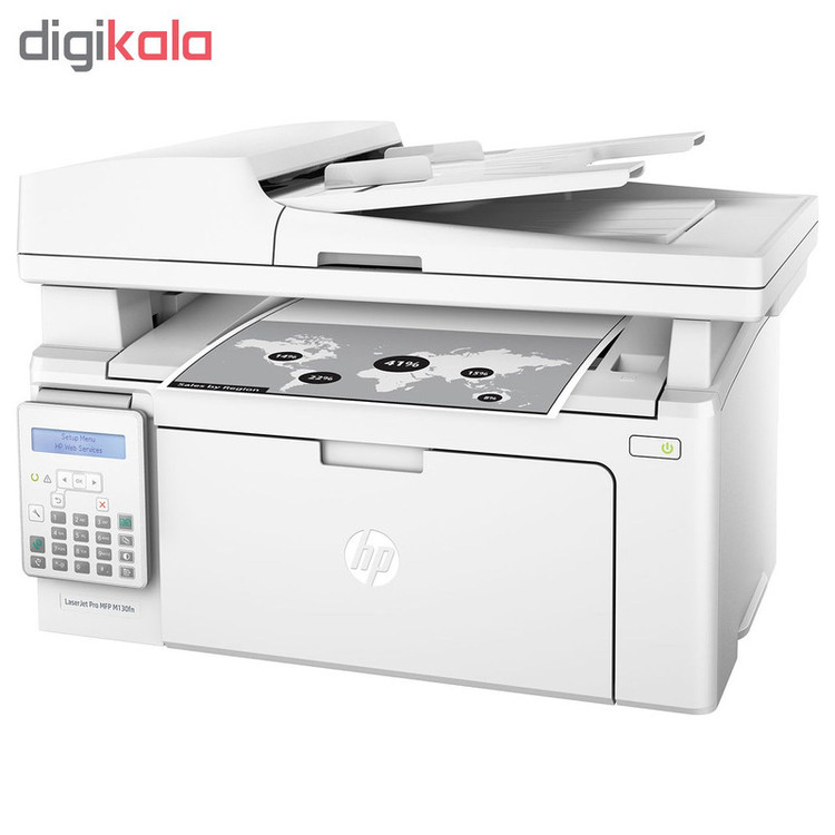 پرینتر اچ پی تک رنگ چهار کاره با چاپ لیزری مدل LaserJet Pro MFP M130fn، سایز چاپ A4، دارای صفحه نمایش LCD
