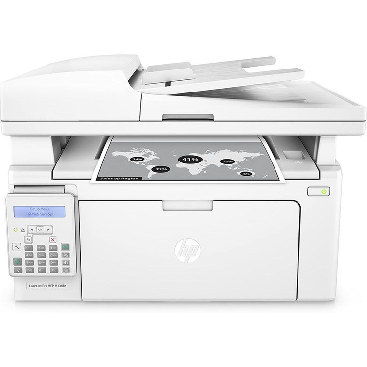 پرینتر اچ پی تک رنگ چهار کاره با چاپ لیزری مدل LaserJet Pro MFP M130fn، سایز چاپ A4، دارای صفحه نمایش LCD
