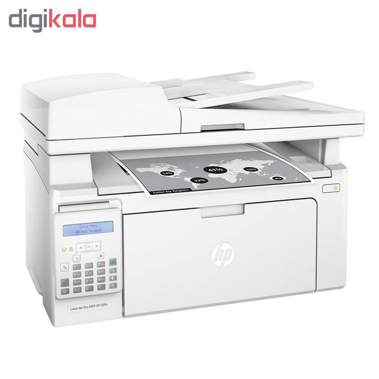 پرینتر اچ پی تک رنگ چهار کاره با چاپ لیزری مدل LaserJet Pro MFP M130fn، سایز چاپ A4، دارای صفحه نمایش LCD